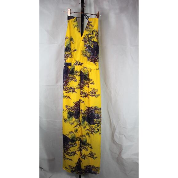 Guess Yellow Japanese Watercolor Tiger Dress Floral Hollywood Sun Halter Medium - Picture 4 of 16